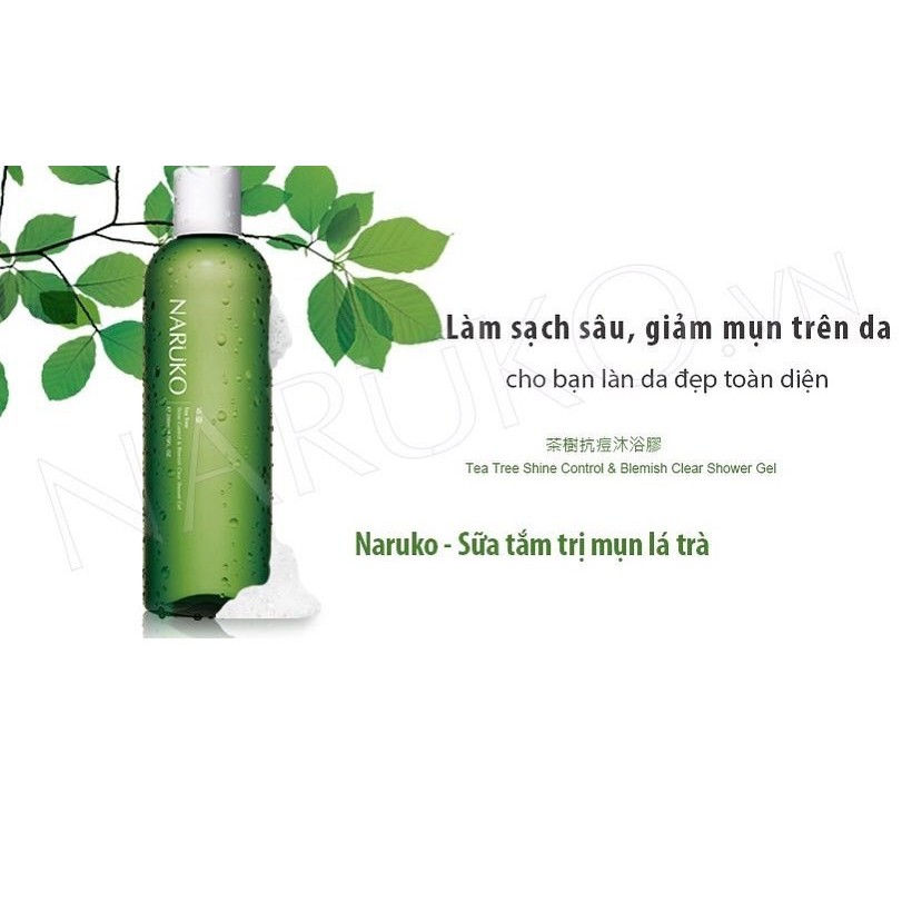 Sữa Tắm Trà Tràm NARUKO Cho Da Dầu Mụn, Lỗ Chân Lông To Chai 250ml - Tea Tree Shine Control and Blemish Clear Shower Gel