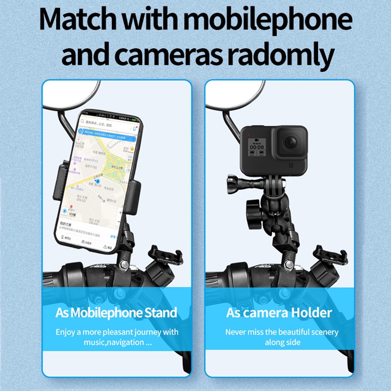 Telesin Giá Đỡ Kim Loại Xoay 360 Độ Gắn Xe Máy Cho Điện Thoại Thông Minh GoPro 8 7 6 5 Action insta360
