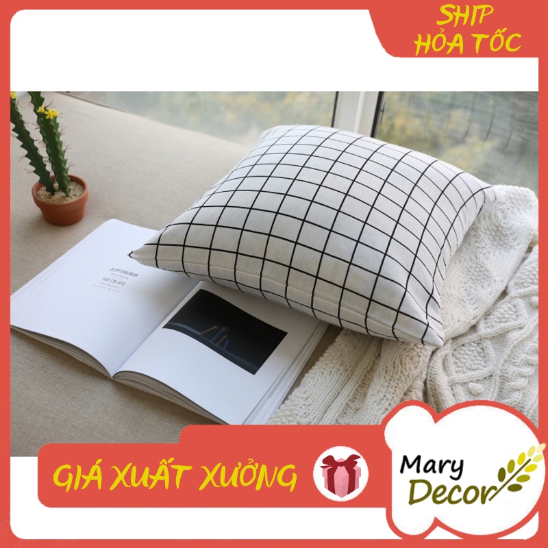 Gối tựa sofa Mary Decor - họa tiết Caro trắng G-A04