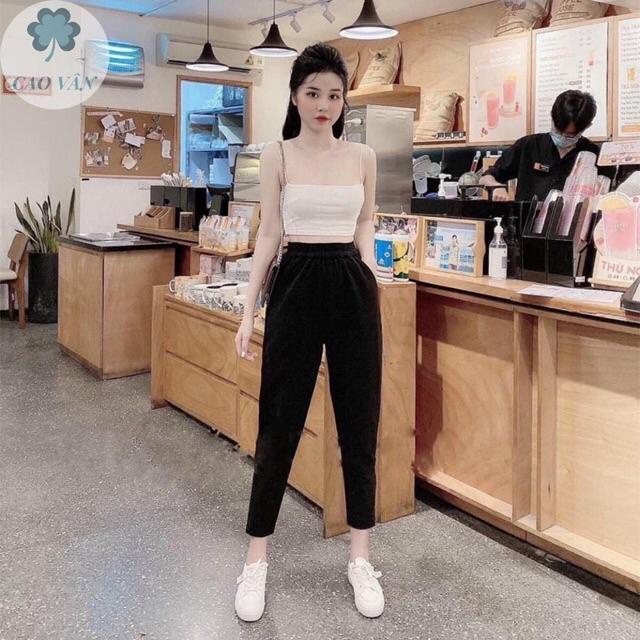Quần Baggy nữ chất dạ cạp chun đính cúc đôi trẻ trung năng động