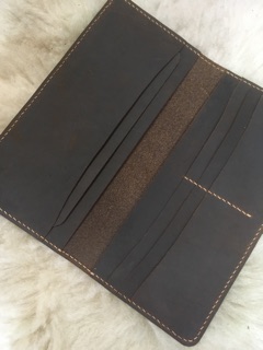 Ví dài không đai da bò sáp handmade