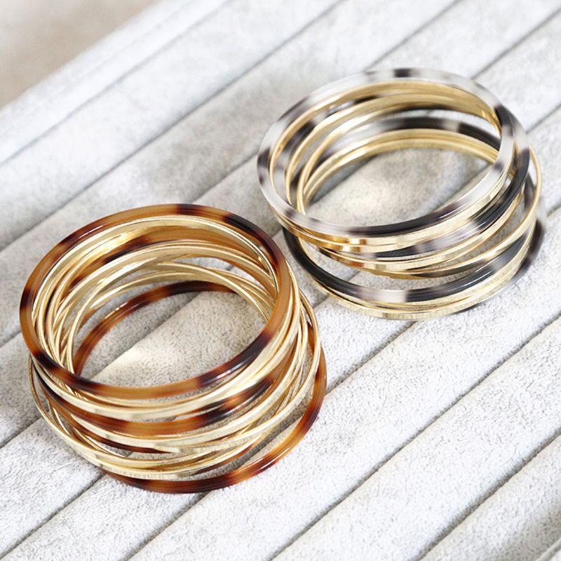 Set 12 Vòng Tay Kim Loại Mặt Nhựa Resin Phong Cách Vintage Cho Nữ