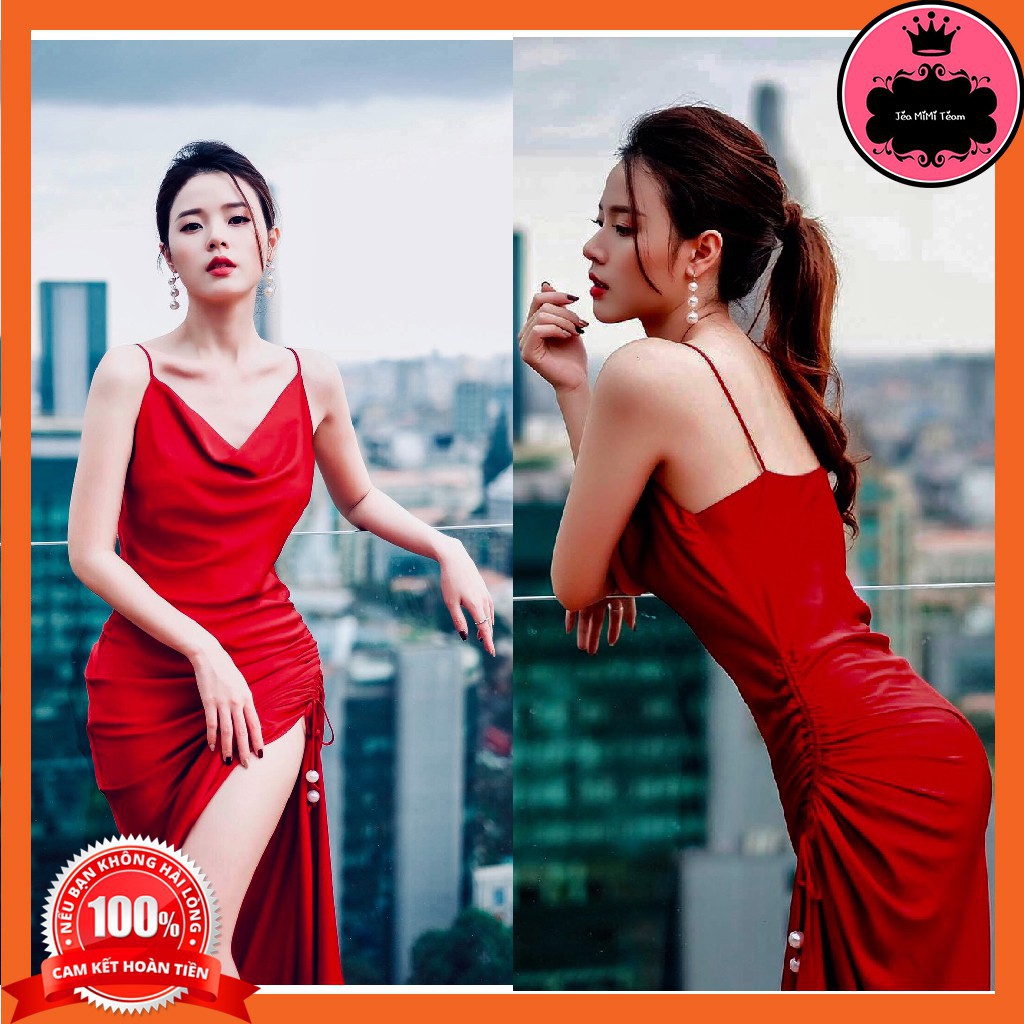 ĐẦM SANG TRỌNG CÓ MÚT NGỰC VÀ DÂY RÚT, CỔ ĐỔ VÀ NHÚN BỤNG FREESIZE - MIDU