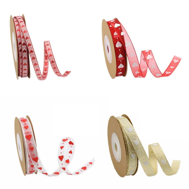 Dây Ruy Băng Họa Tiết Trái Tim Dài 10m Dùng Trang Trí Quà Valentine / Đám Cưới DIY