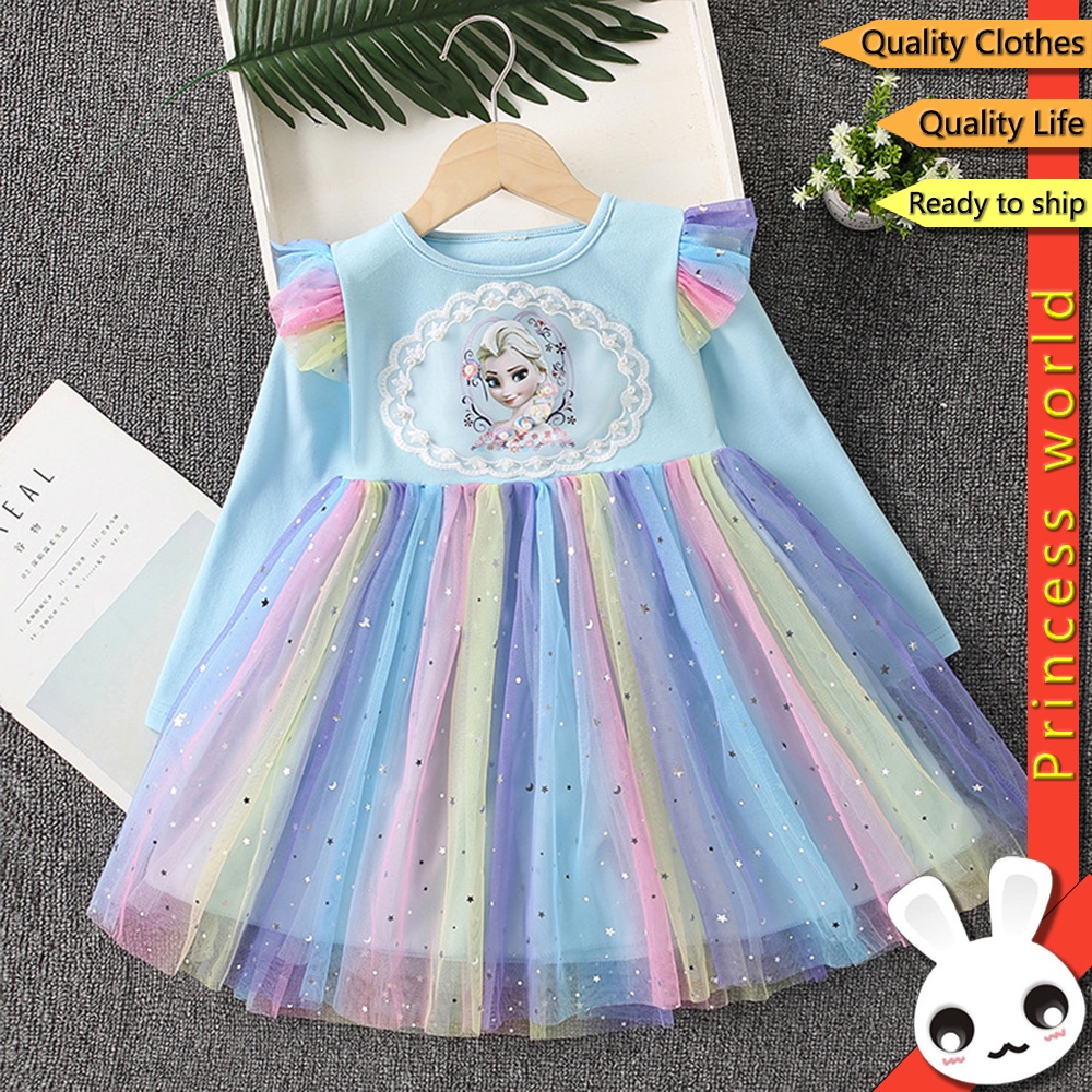 Đầm Hóa Trang Công Chúa Elsa Tay Dài Dễ Thương Cho Bé Gái