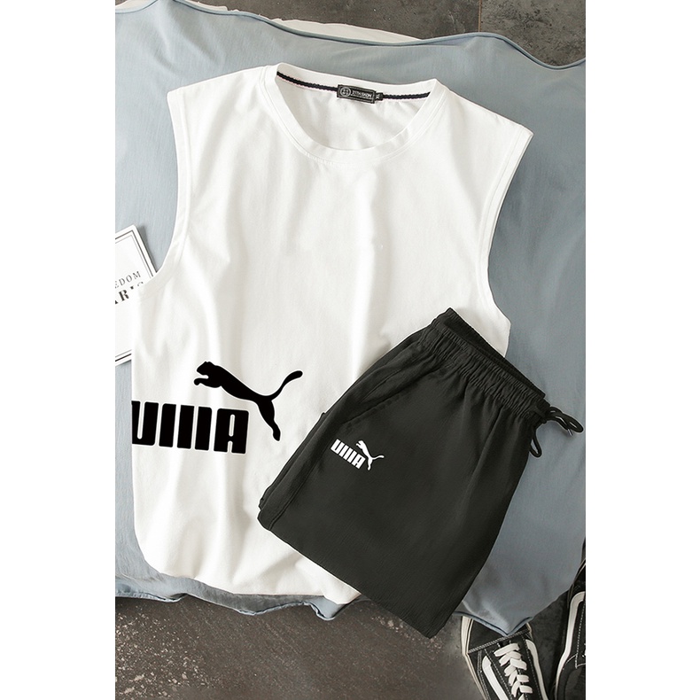 Bộ thể thao nam nữ tanktop vải cotton thoáng mát hút mồ hồi bộ quần áo 3 lỗ