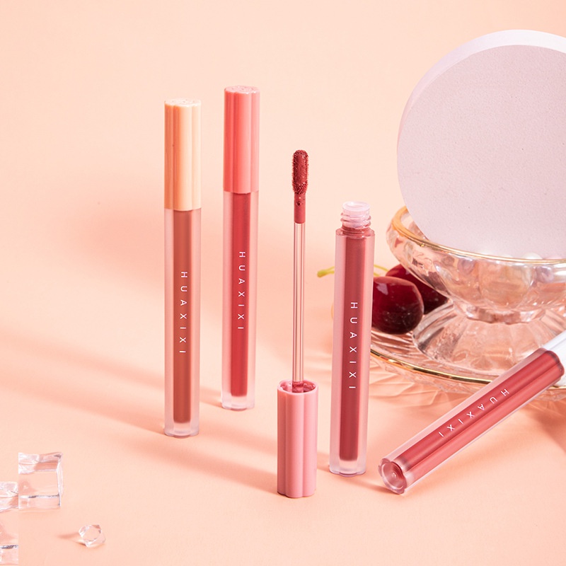 [Hàng mới về] Son kem lì HUAXIXI dưỡng ẩm chống dính cốc lâu trôi thiết kế hình bông hoa xinh xắn hợp thời trang