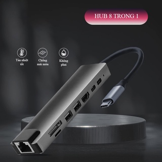 Hub type c usb 8 in 1 đa năng hỗ trợ sd, tf, 4k,hdmi,lan, usb 3.0 cho macbook, laptop - k 1324