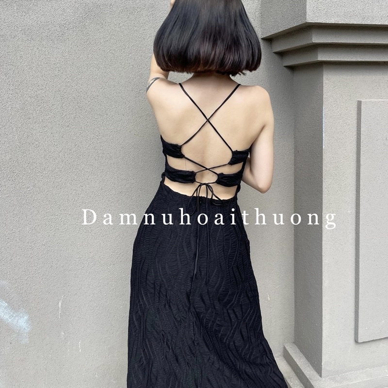 Đầm 2 dây ôm eo dáng xoè tôn dáng màu đen