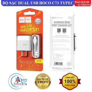 Bộ sạc dual usb hoco c73 type-c 2.4a chính hãng - cho android - bh 12 tháng
