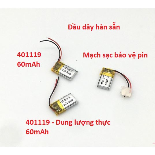 Pin Sạc Li-Po Lithium Polymer 3.7V 401019 50mAh cho tai nghe Bluetooth