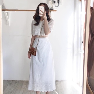 SET ÁO CROP ĐỤC LỖ KÈM CHÂN VÁY (KÈM HÌNH THẬT)