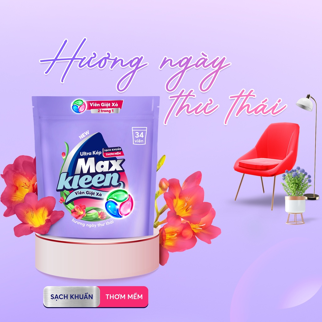 Combo 3 Túi Viên Giặt Xả MaxKleen hương ngày thư thái (34 viên/túi)