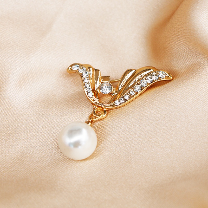Ghim Cài Áo Hình Nơ Đính Ngọc Trai Chống Chói Thời Trang Cho Nữ