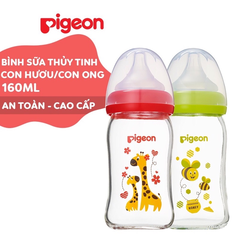 Bình sữa thủy tinh cổ rộng Pigeon Plus 160ml/240ml