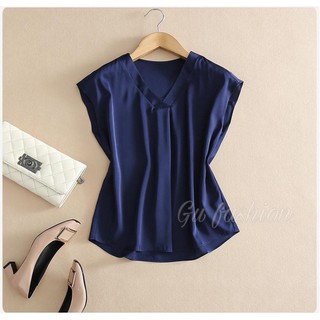Áo lụa công sở tay chờm vai cổ V