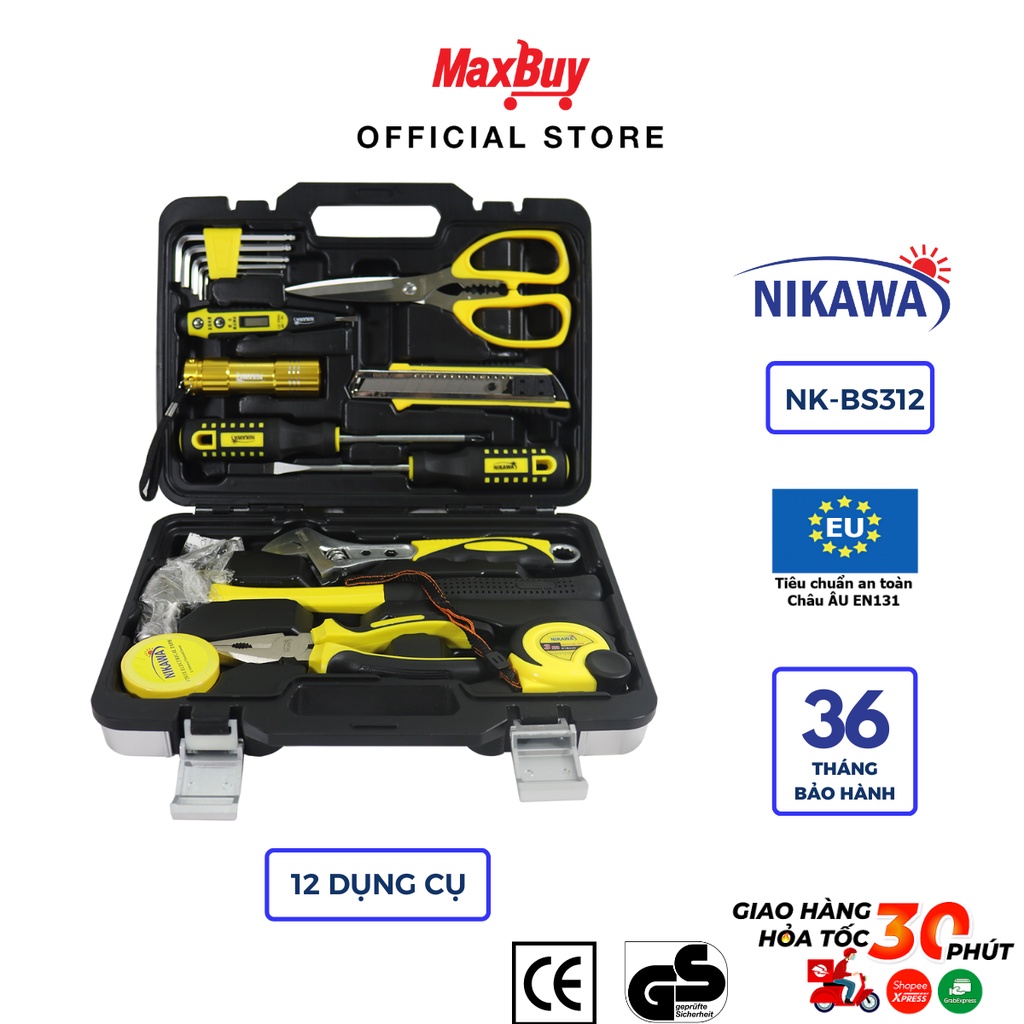 Bộ dụng cụ sửa chữa 12 Món Nikawa NK-BS312 màu đen, bộ đồ nghề nhập khẩu Nhật Bản, bảo hành chính hãng