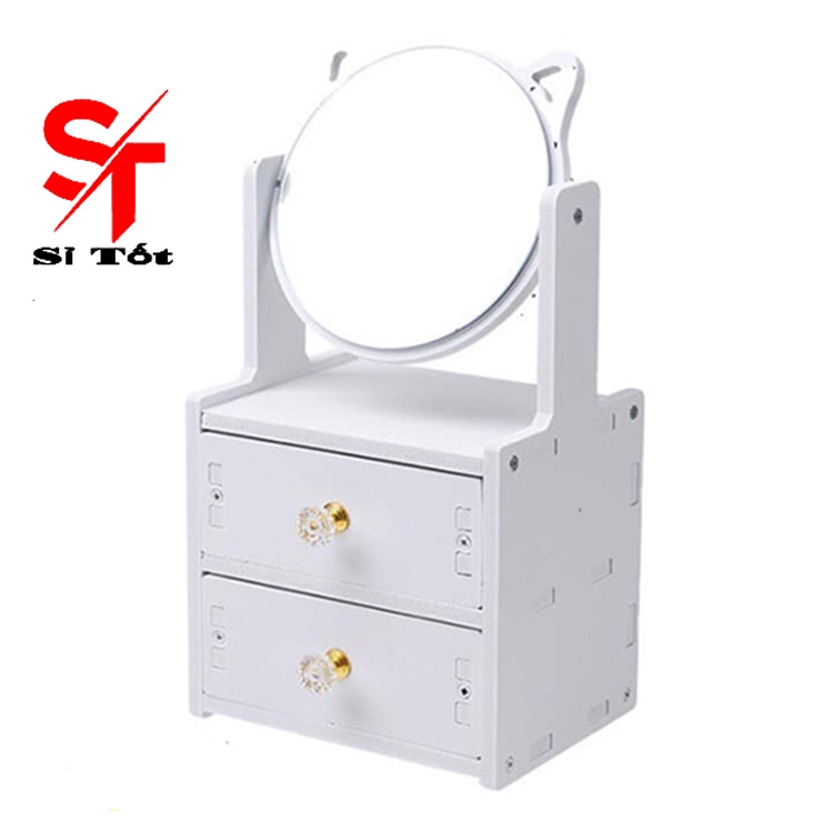 Bàn Trang Điểm Mini Kèm Gương Tai Mèo 2 Tầng Có Ngăn Kéo Siêu Yêu