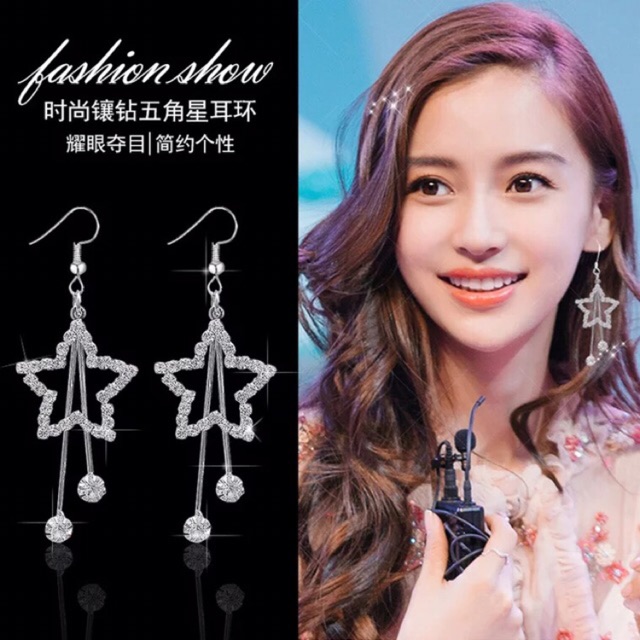 Bông tai bạc S925 ngôi sao đính đá nhân tạo lấp lánh