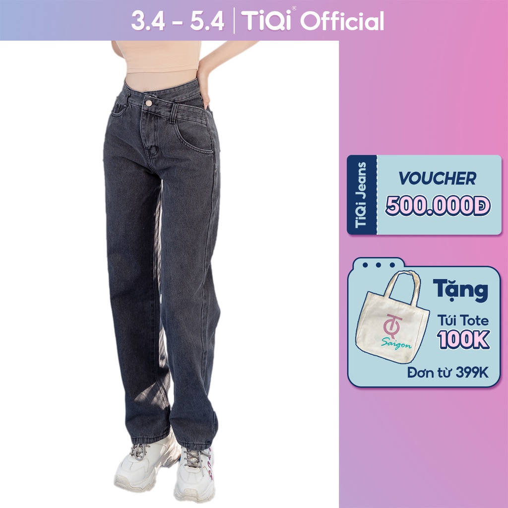 Quần jean ống rộng nữ lưng cao màu đen hack dáng TiQi Jeans B2-225