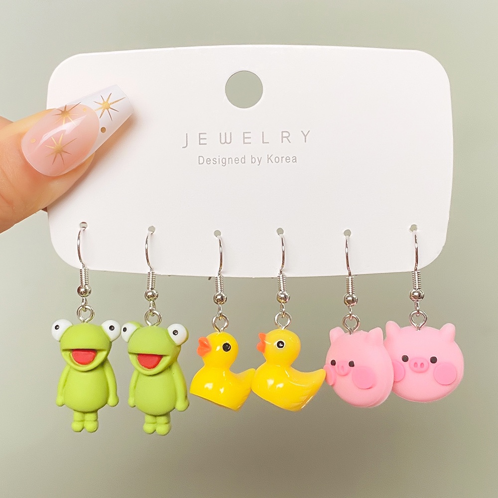 Bộ Khuyên Tai Hình Nấm / Vịt / Trái Tim / Đám Mây Kiểu Hình Học Dễ Thương