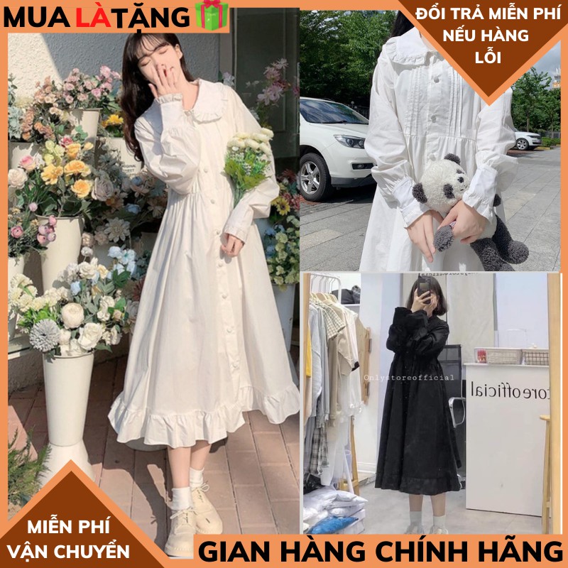 Đầm babydoll nữ, babydoll dáng dài đuôi cá khuy cài, đầm nữ xòe tay bồng, đầm trắng, đầm ulzzang, đầm dự tiệc, đầm suông