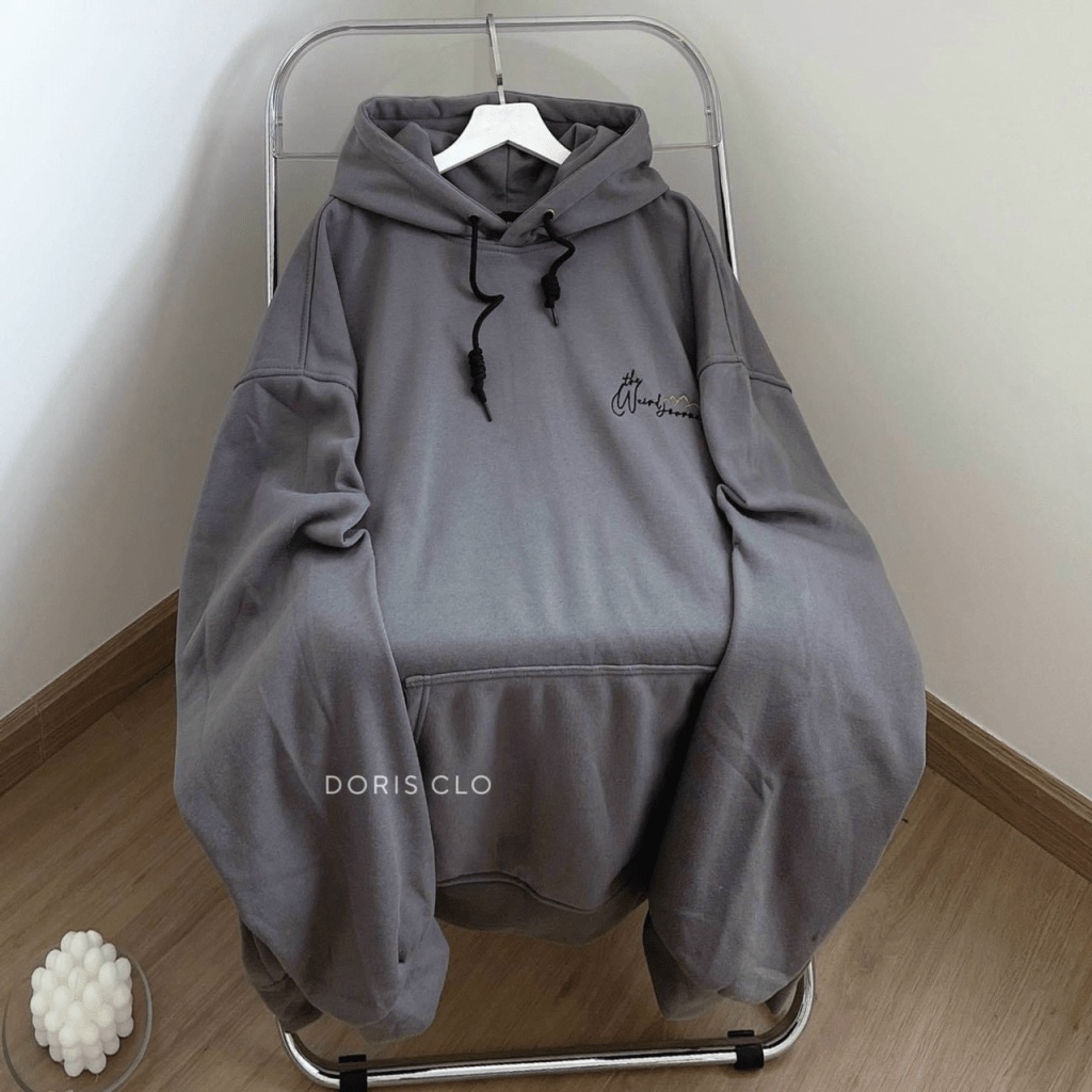 Áo Hoodies Nam Nữ Chui Đầu Chữ Ký Màu Xám Có Nón Logo thêu Form Rộng Che Nắng Chắn Gió Tốt [NEW UNISEX]