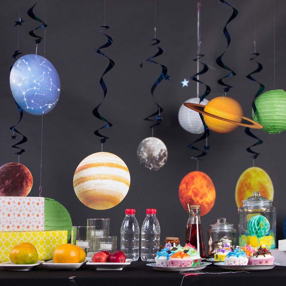 MOCHO Astronaut Home Decor Space Theme Solar System Hanging Swirl family party Festival Decorations Anniversary Classroom 10pcs Blast Off Birthday Party Planetary Exploration/Multicolor