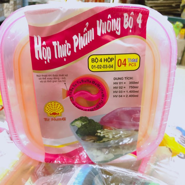 bộ 4 hộp nhựa đựng thực phẩm đủ size tứ hưng