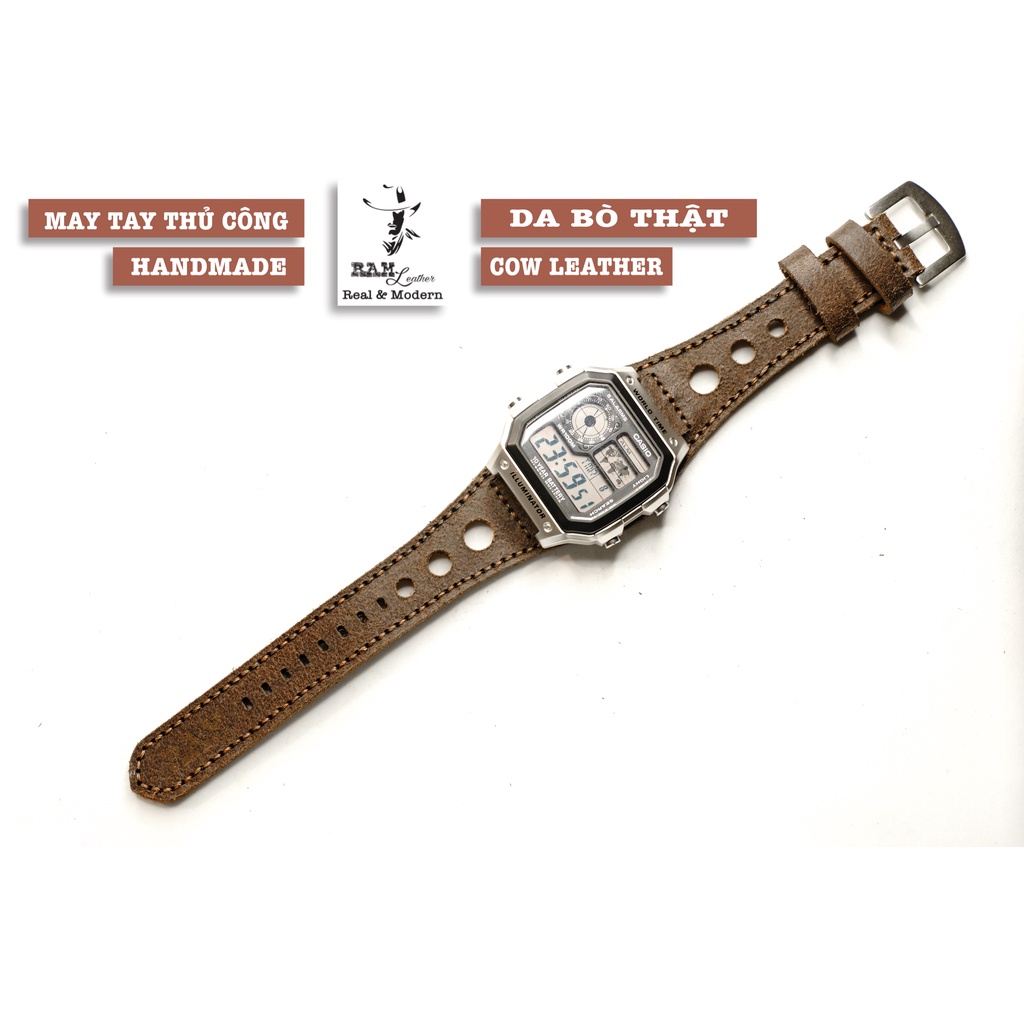 Dây đồng hồ RAM Leather BX5 cho Dây đồng hồ RAM Leather cho CASIO 1200, AE 1200, 1300, 1100, A159 , A168 , Size 18