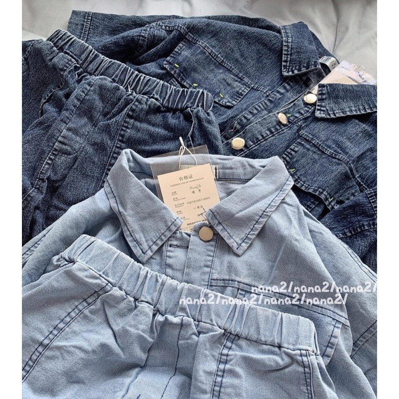 Set áo quần denim croptop