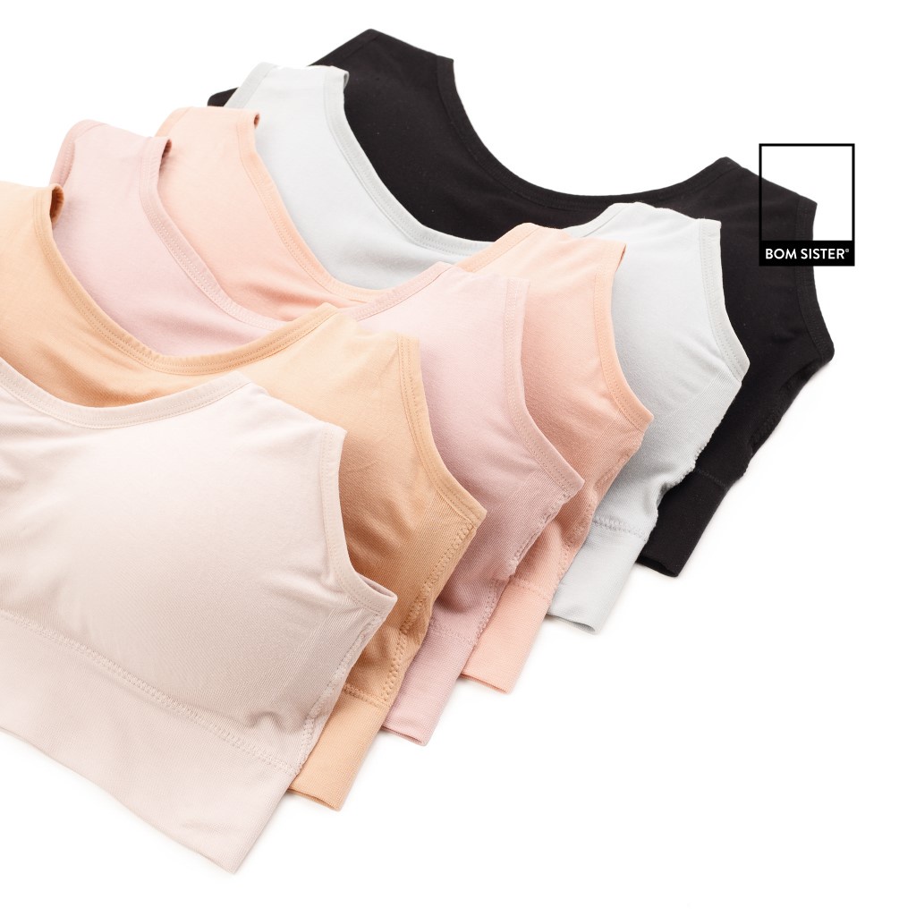Áo lót thể thao mút mỏng cotton pha màu trơn mút tháo rời nâng ngực tự nhiên BOM SISTER BR88230