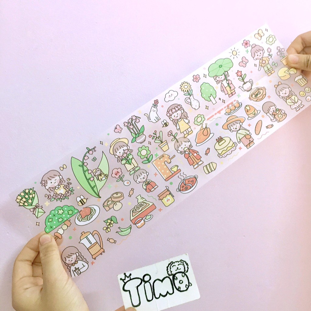 Washi tape chiết lẻ chu kỳ từ cuộn washi cute rộng 6cm dán sổ mũ bảo hiểm trang trí sổ tay dạng trong chống nước WS17-C