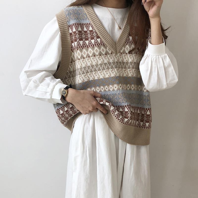 Áo Sweater Không Tay Dáng Rộng Thời Trang Retro Hàn Quốc 2020