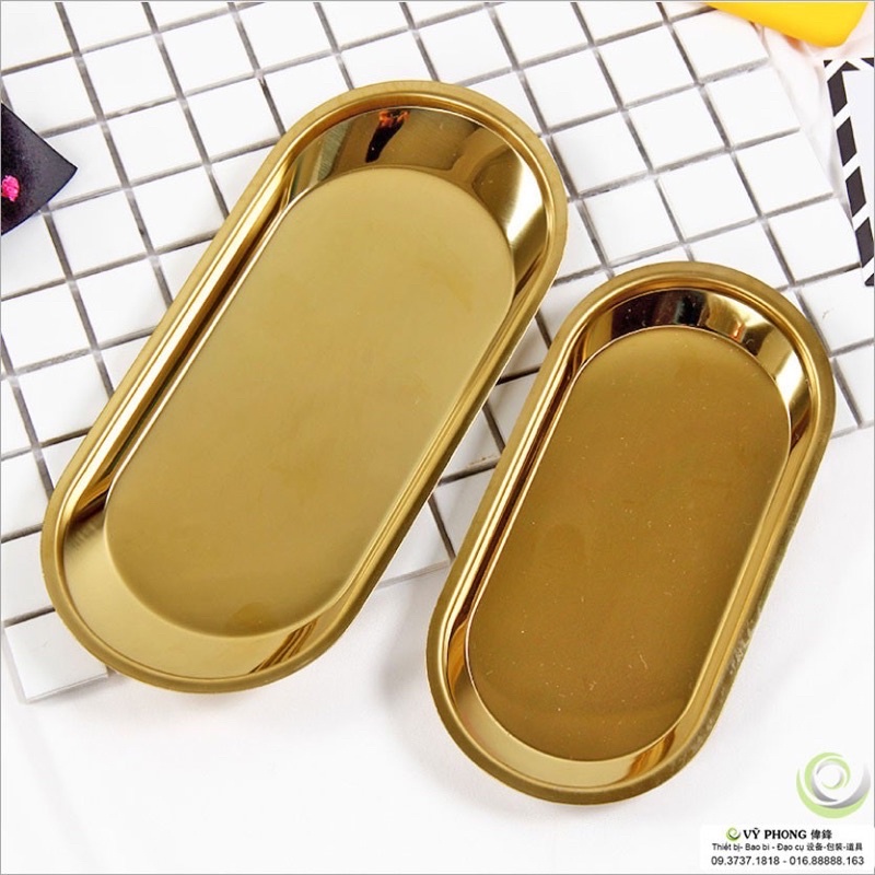 Khay Inox Vàng 304 Bầu Dục To đựng dụng cụ y tê spa