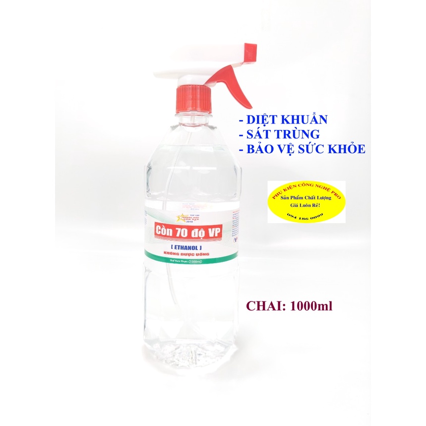 CỒN 70 ĐỘ VP Chai 1000ml Có vòi xịt Diệt khuẩn Sát trùng vết thương Bảo vệ sức khỏe Thương hiệu Vĩnh phúc Sx tại VN