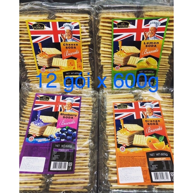 Bánh Quy Soda Kẹp kem có 4 vị Nhập Khẩu VOTROA Gói 600g