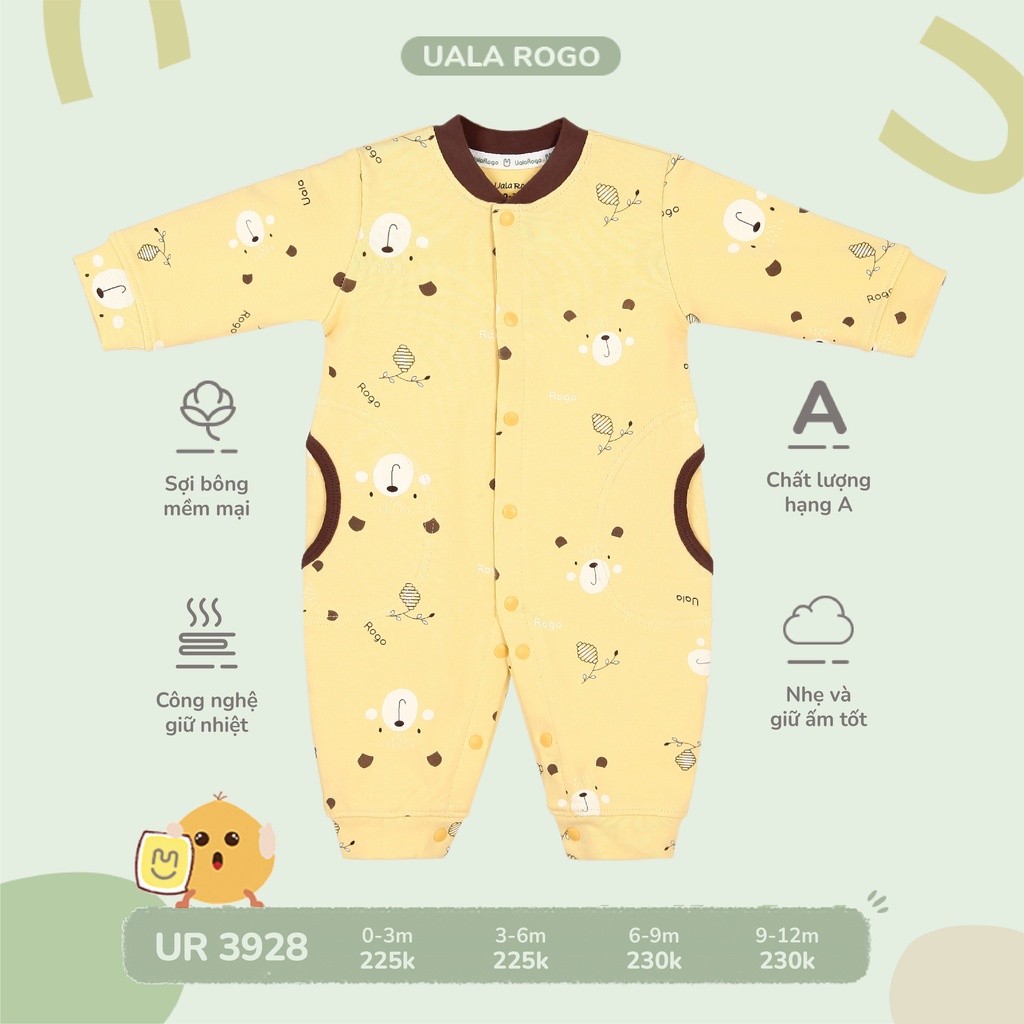 Body Uala Rogo cotton dài tay jumpsuit in thú cưng nhí cao cấp mềm mịn thấm hút tốt cho bé trai bé gái 3928