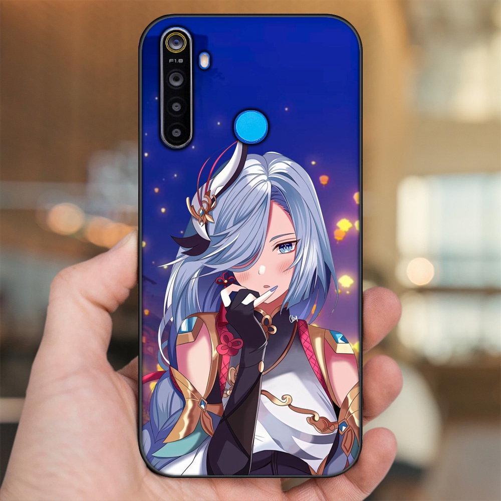 Ốp lưng Realme 5, 5 Pro viền đen in hình Shenhe Genshin Impact