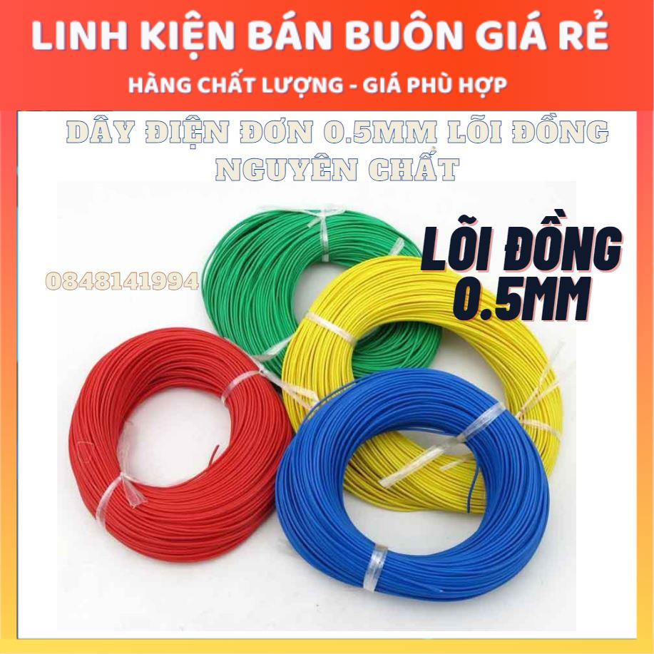 Dây Điện Xịn lõi đồng 0.5MM Đủ Màu, Cuộn Lẻ 5 Mét Dây Điện Đơn 0.5MM Lõi Đồng Các Mầu