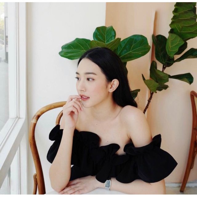 Áo croptop nữ trễ vai nhún bèo, hàng thiết kế cao cấp - Gồm 4 màu cực xinh