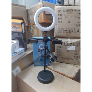 Đèn live stream 4 trong 1 2 kẹp điện thoại kẹp mic mini và đèn