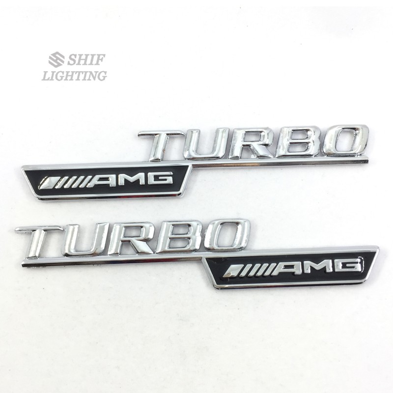 Set 2 miếng dán logo chữ Turbo trang trí xe hơi Mercedes