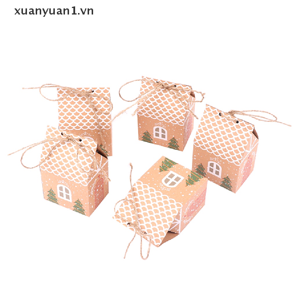 Set 5 Hộp Đựng Kẹo Hình Ngôi Nhà Giáng Sinh Dễ Thương