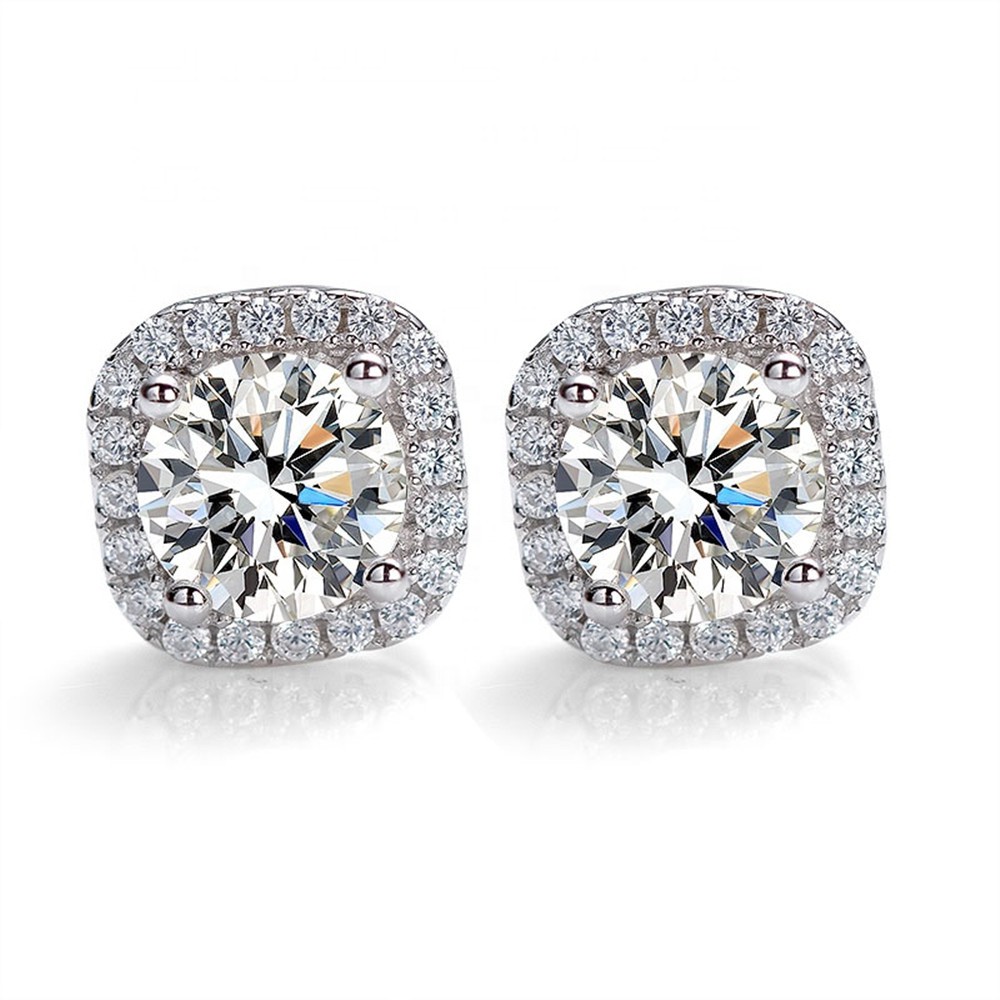 Đôi khuyên tai bạc 925 thời trang đính đá vuông tròn xinh xắn cho nữ