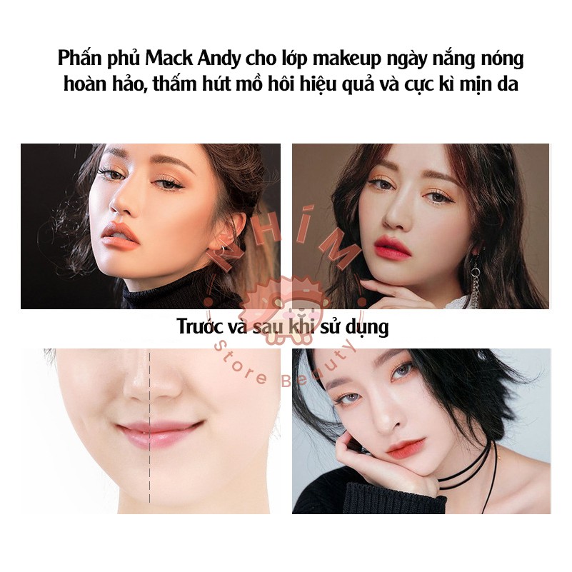 Phấn phủ kiềm dầu Mack Andy không thấm nước, mịn da, kim tuyến lấp lánh - dạng bột