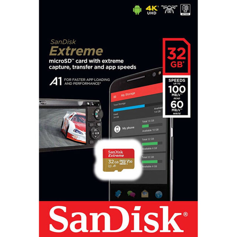 Thẻ Nhớ MicroSDHC SanDisk Extreme 32GB 667X A1 V30 UHS-I U3 100MB/s - No Adapter (Vàng)