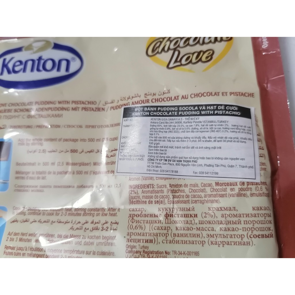 (EXP 24/12/2022) [100g - PISTACHIO] Bột bánh pudding Sô cô la &amp; Hạt dẻ [Turkey] KENTON Chocolate Pistachio Pudding