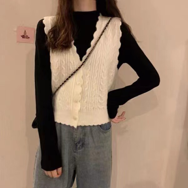 SUXI Áo Len Không Tay Màu Sắc Đơn Giản Thời Trang Thu Đông Cho Nữ