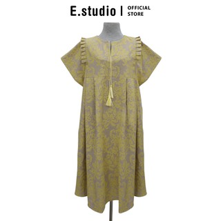 Đầm linen thêu hoa cổ điển phối bèo E.studio form suông thoải mái